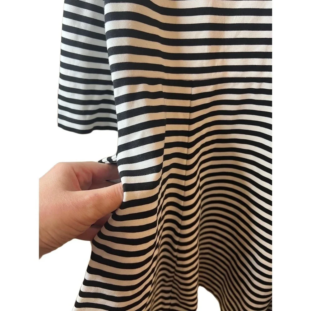 Kate Spade N179 Black White Striped 3/4 Sleeve Above Knee Dress Large